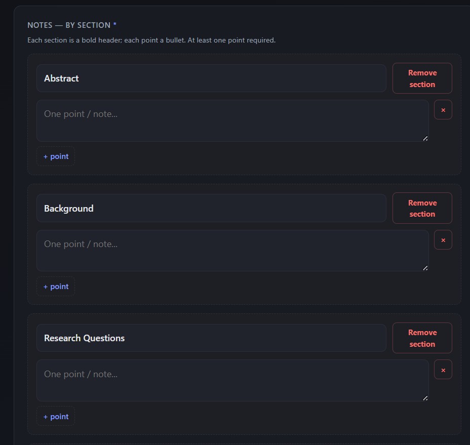 Form overview – notes by section